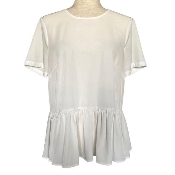 hinge Tops - Hinge White Triple Tie Back Blouse Size Small Peplum Chic